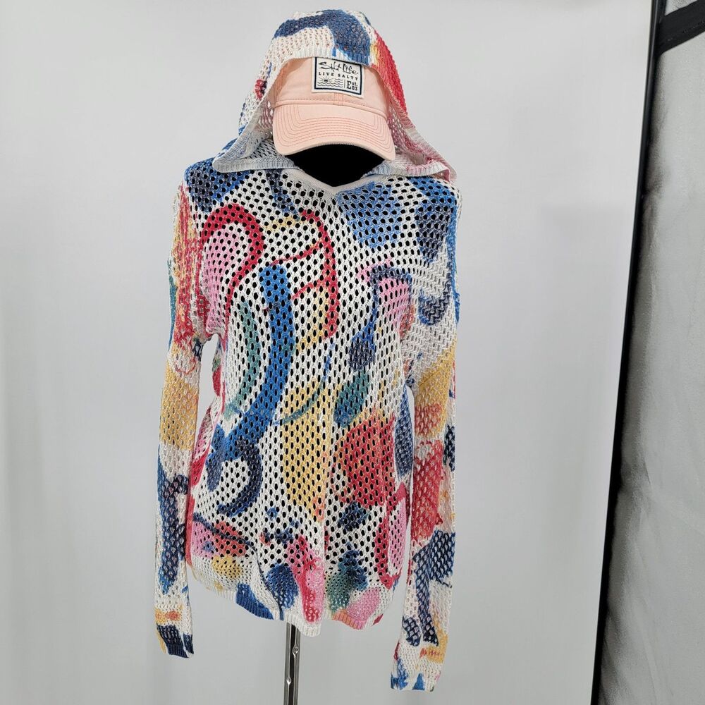 Charlie B Womens M Multicolor Cotton Blend Long Sleeve Open Knit Stretch Hoodie